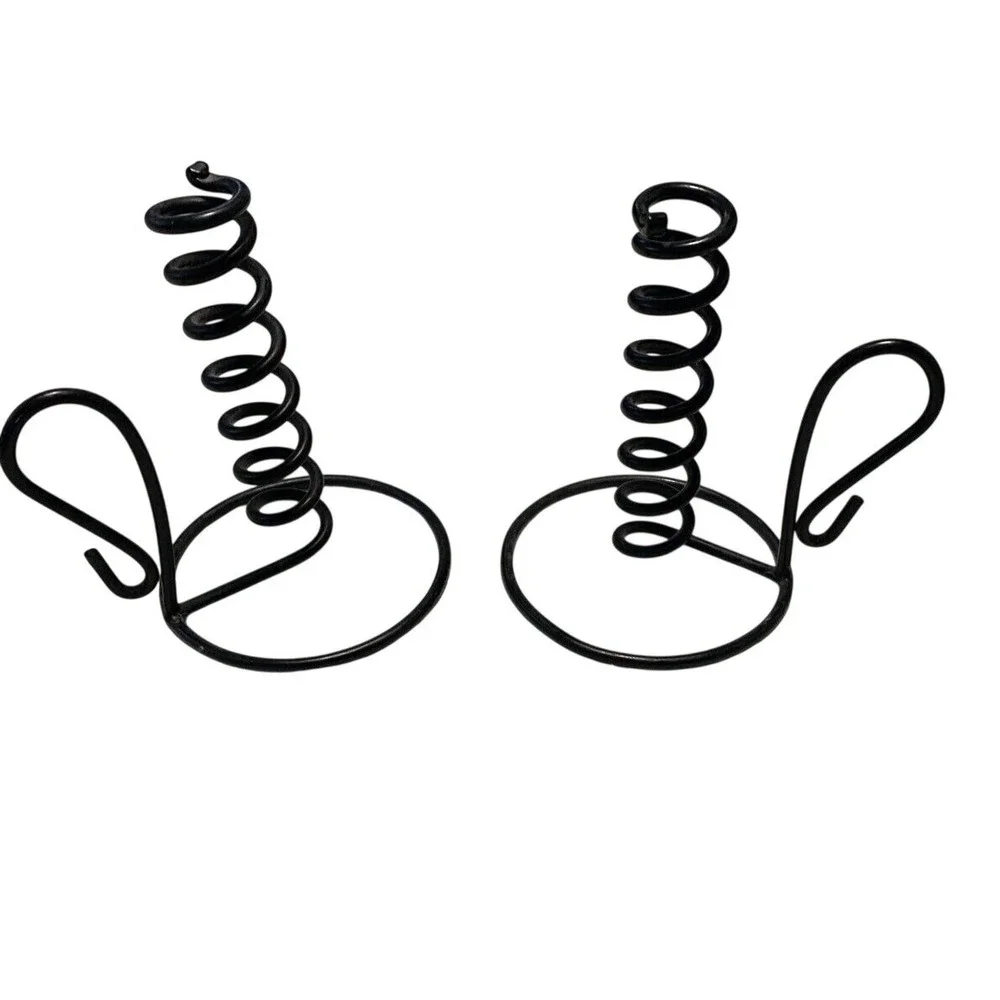 Candle Holder Set 2 Spiral Spring Wrought Iron Black Primitive Unbranded EUC